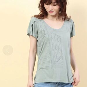 Light Sage Green Women's Scoop Neck Short Sleeve Top